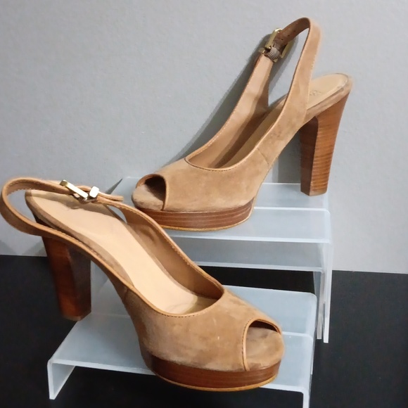 UGG Tan Suede Slingback peephole Heels - Picture 1 of 10